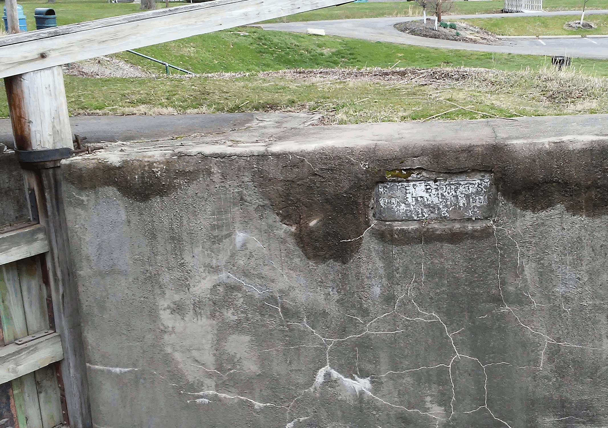 'Dailey Brothers Construction Co 1908' was stamped into the newly concreted lock wall; though, a century worth of weathering has made it increasingly more difficult to read over the years.