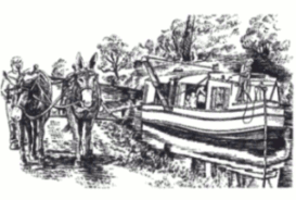 Beginning with the St. Helena II, the depiction of a canal boat being towed became a popular image around town