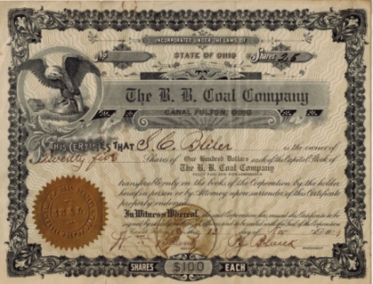 stock certificate in the B&B Coal Company